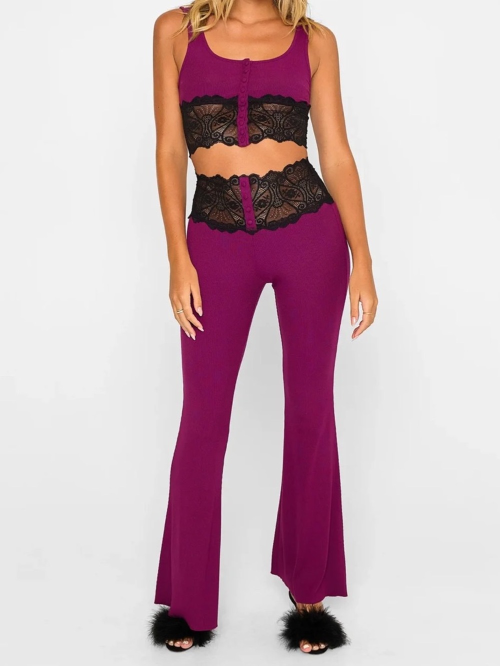 Beach Bunny Plum Two-Piece Lace Trim Sleep Set